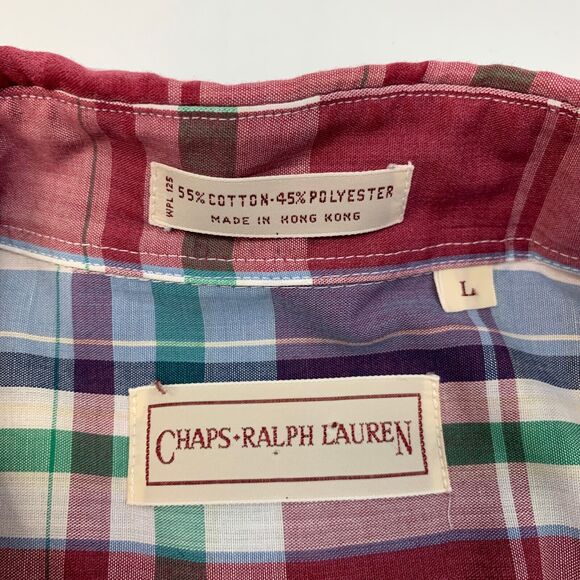 Vintage Chaps Ralph Lauren Shirt Mens L Large Plum Blue Plaid Long Sleeve 90s - Picture 4 of 10